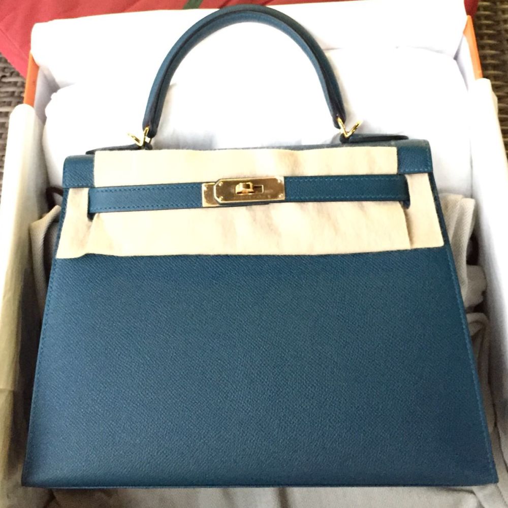 Hermès Kelly 28 Cobalt Sellier Epsom Gold Hardware GHW C Stamp 2018 <!30646223> - The French Hunter