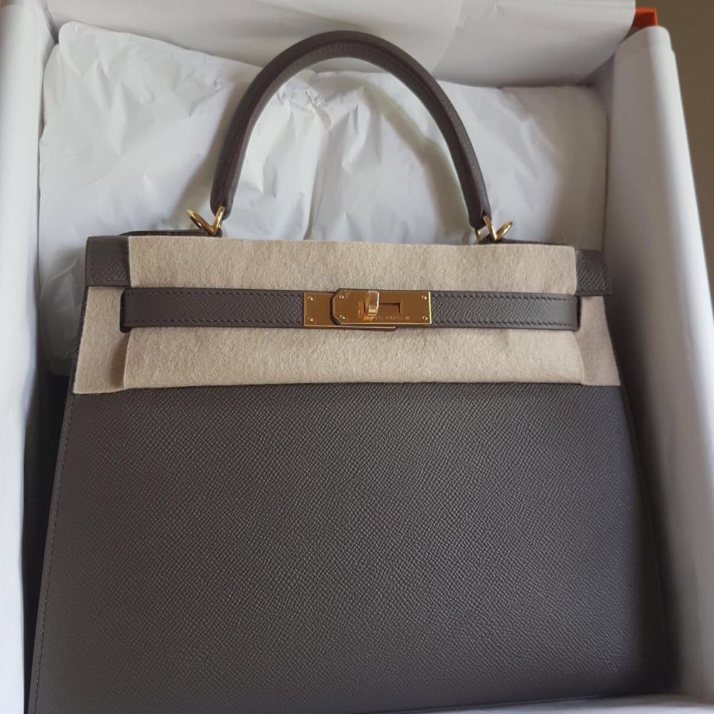 Hermes Birkin bag 25 Etain Epsom leather Silver hardware