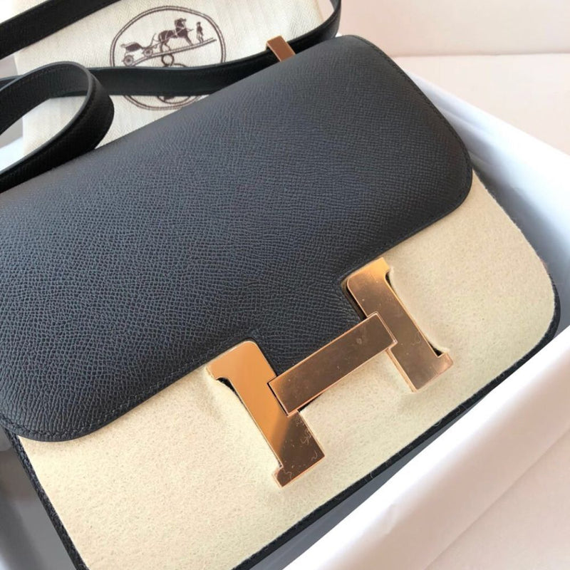 Hermès Constance 24 Noir (Black) Epsom Rose Gold Hardware RGHW C Stamp 2018 <!30747370> - The French Hunter