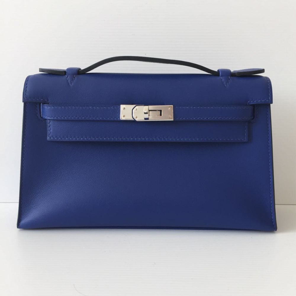 Hermès Kelly Pochette Bleu Electrique Swift Palladium Hardware PHW C Stamp 2018 <!30773003> - The French Hunter