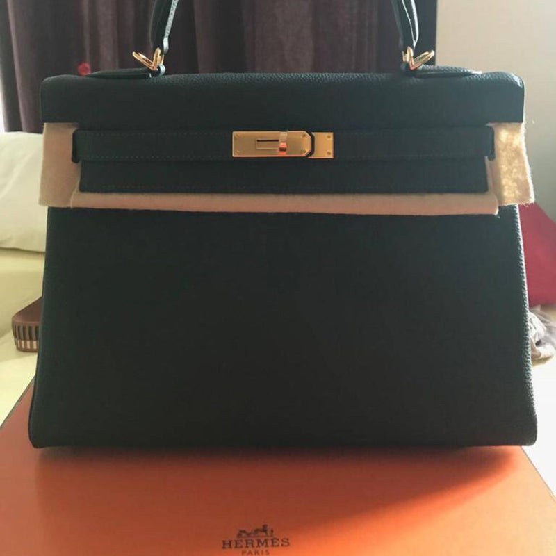 Hermès Kelly 32 Vert Fonce Togo Gold Hardware GHW C Stamp 2018 <!30968166> <!SOLD> - The French Hunter
