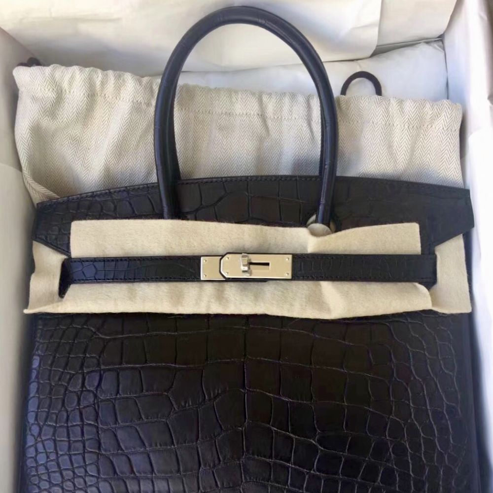 Hermès Birkin 30 Noir (Black) Alligator Mississippi Matte Palladium Hardware PHW C Stamp 2018 <!30981237> - The French Hunter