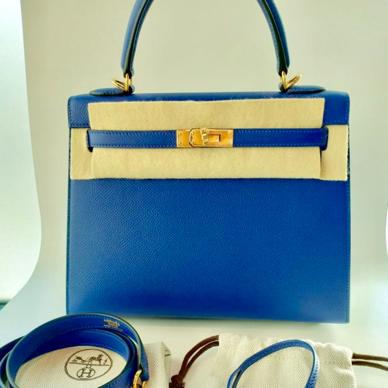 Hermès Kelly HSS 25 Bleu Electrique Sellier Epsom Gold Hardware GHW C Stamp 2018 <!30983339> - The French Hunter