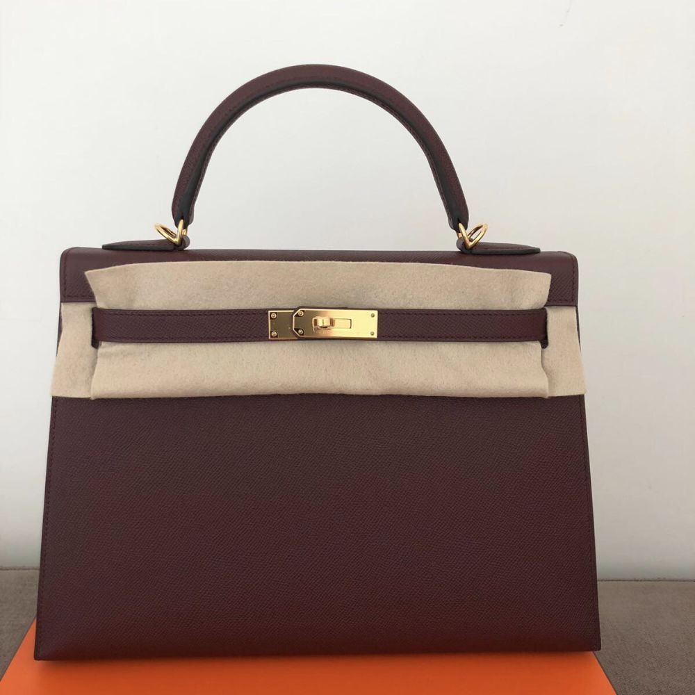 Hermès Kelly 32 Bordeaux Sellier Epsom Gold Hardware GHW C Stamp 2018 <!31129842> - The French Hunter