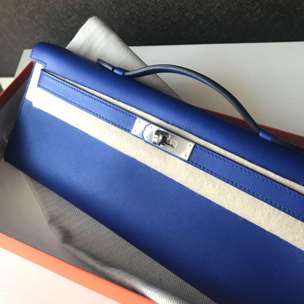 Hermès Kelly Cut Bleu Electrique Swift Palladium Hardware PHW C Stamp 2018 <!31256410> - The French Hunter