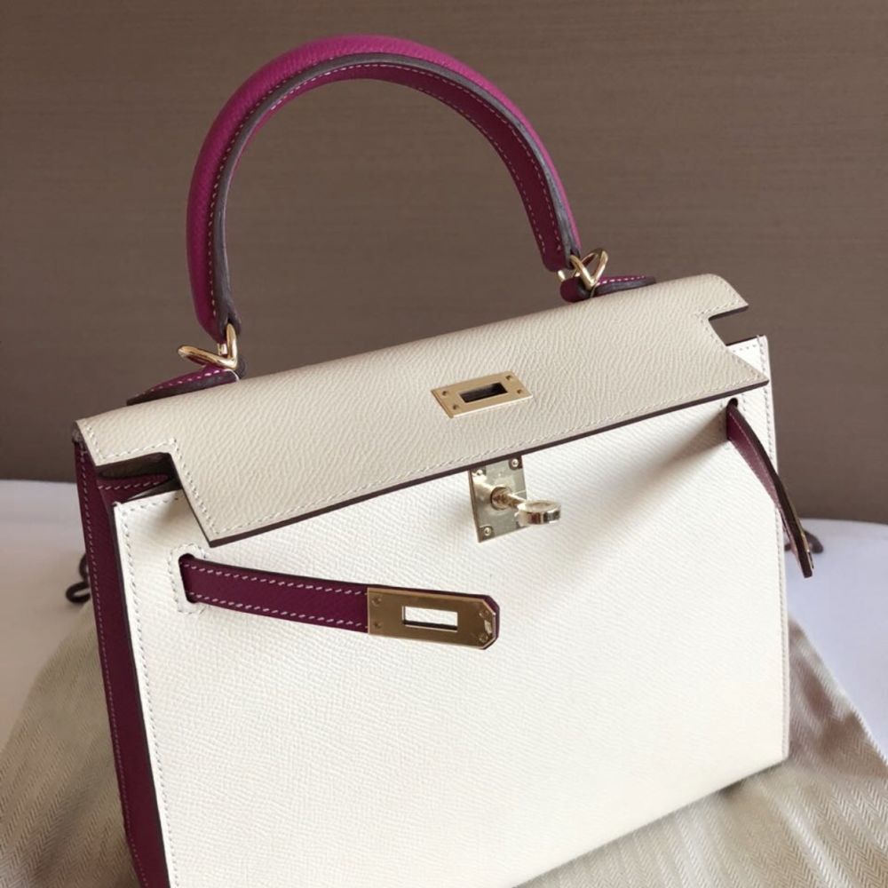 Hermès Kelly HSS 25 Craie/Rose Pourpre Sellier Epsom Permabrass Hardware PER C Stamp 2018 <!31293827> - The French Hunter