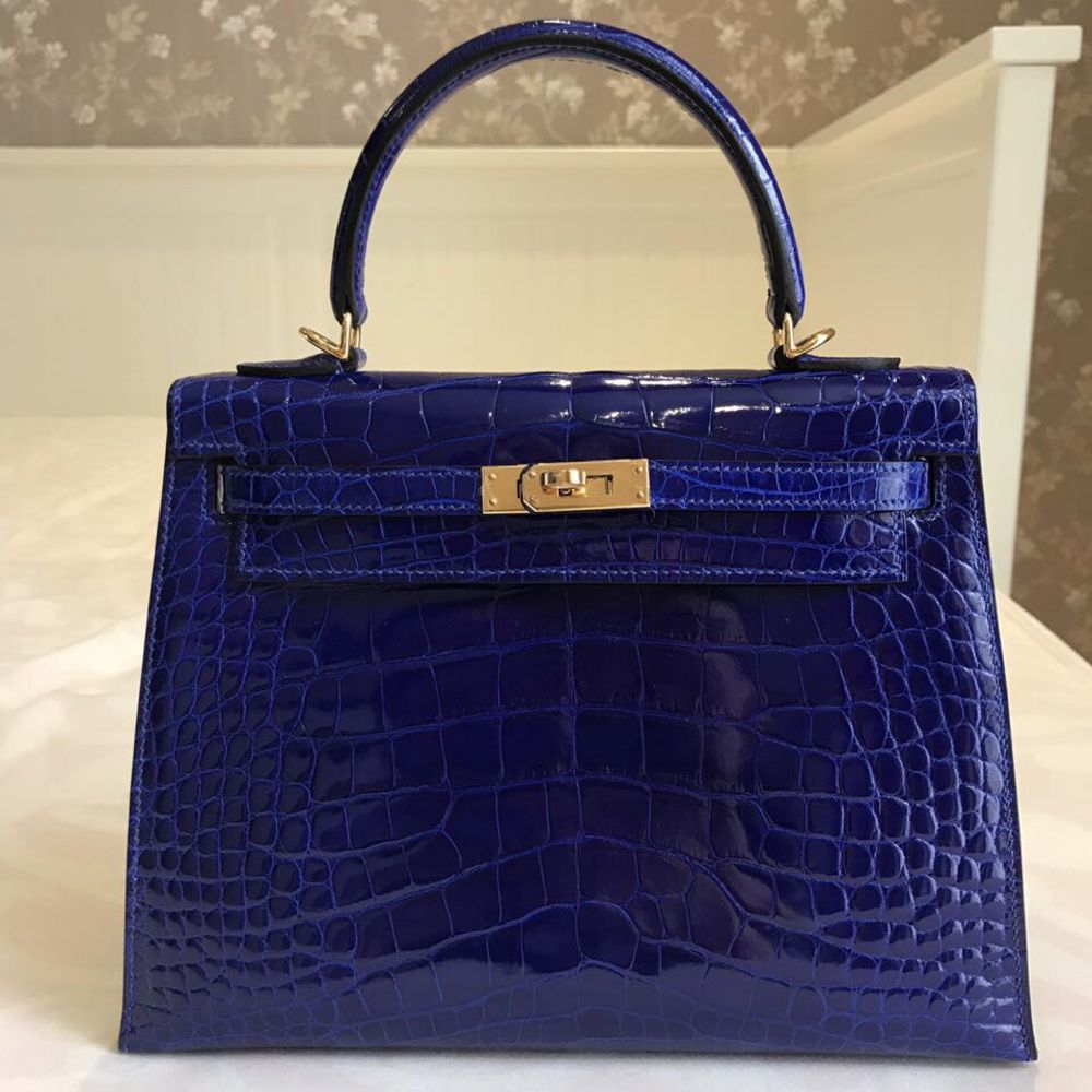Hermes Kelly 25 Bleu Electrique Sellier Alligator Mississippi Lisse C Stamp 2018 - The French Hunter