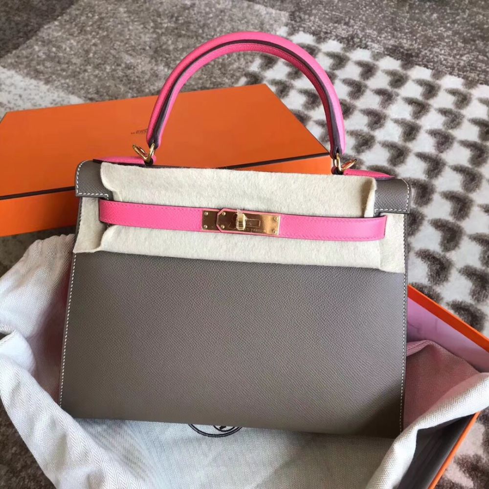 Hermès Kelly HSS 28 Etoupe/Rose Azalee Sellier Epsom Gold Hardware GHW C Stamp 2018 <!31409175> - The French Hunter