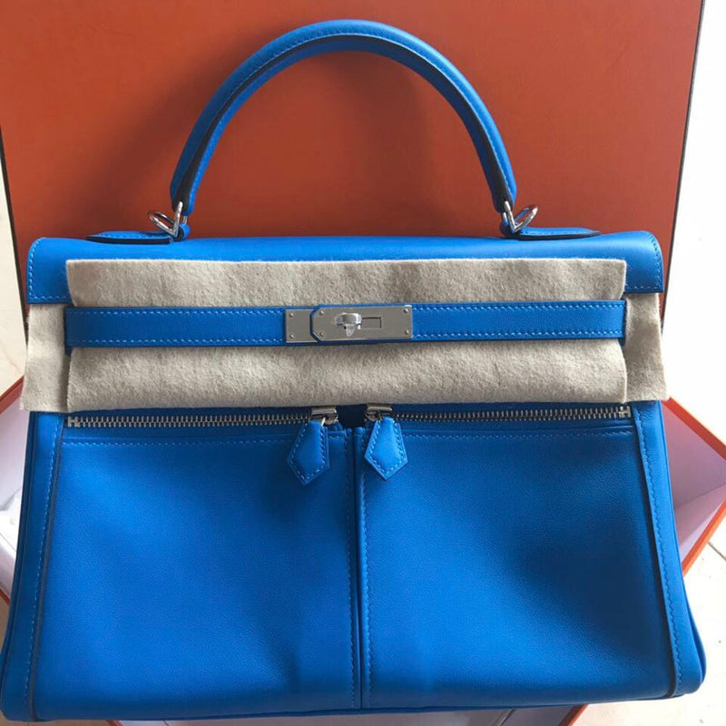 Hermès Kelly Limited Edition 32 Bleu Hydra Lakis Swift Palladium Hardware PHW C Stamp 2018 <!31460889> - The French Hunter
