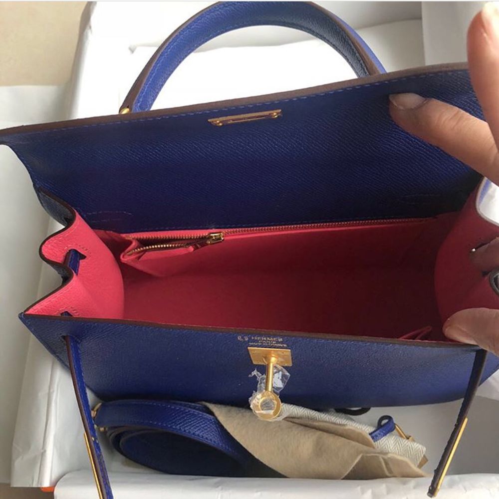 Hermès Kelly HSS 25 Bleu Electrique/Rose Azalee Sellier Epsom Gold Hardware GHW C Stamp 2018 <!31461641> - The French Hunter