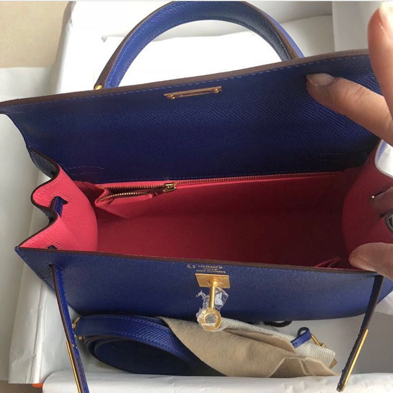 Hermès Kelly HSS 25 Bleu Electrique/Rose Azalee Sellier Epsom Gold Hardware GHW C Stamp 2018 <!31461641> - The French Hunter