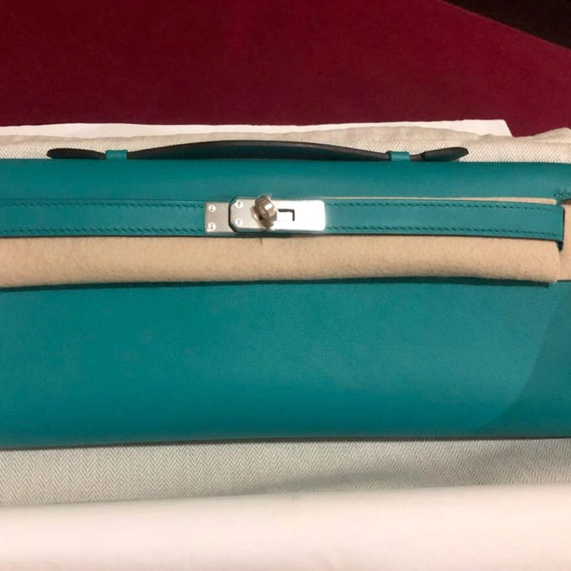 Hermes Kelly Cut Bleu Paon Swift Palladium Hardware PHW X Stamp 2016 - The French Hunter