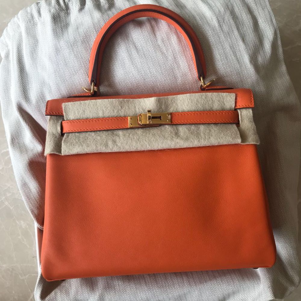 Hermes Kelly 25 Orange Swift Gold Hardware GHW A Stamp 2017 - The French Hunter