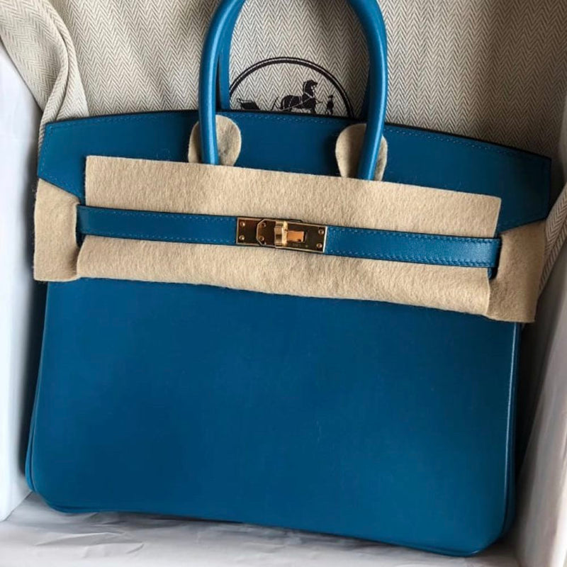 Hermes Birkin 25 Bleu Izmir Tadelakt Gold Hardware GHW C Stamp 2018 - The French Hunter