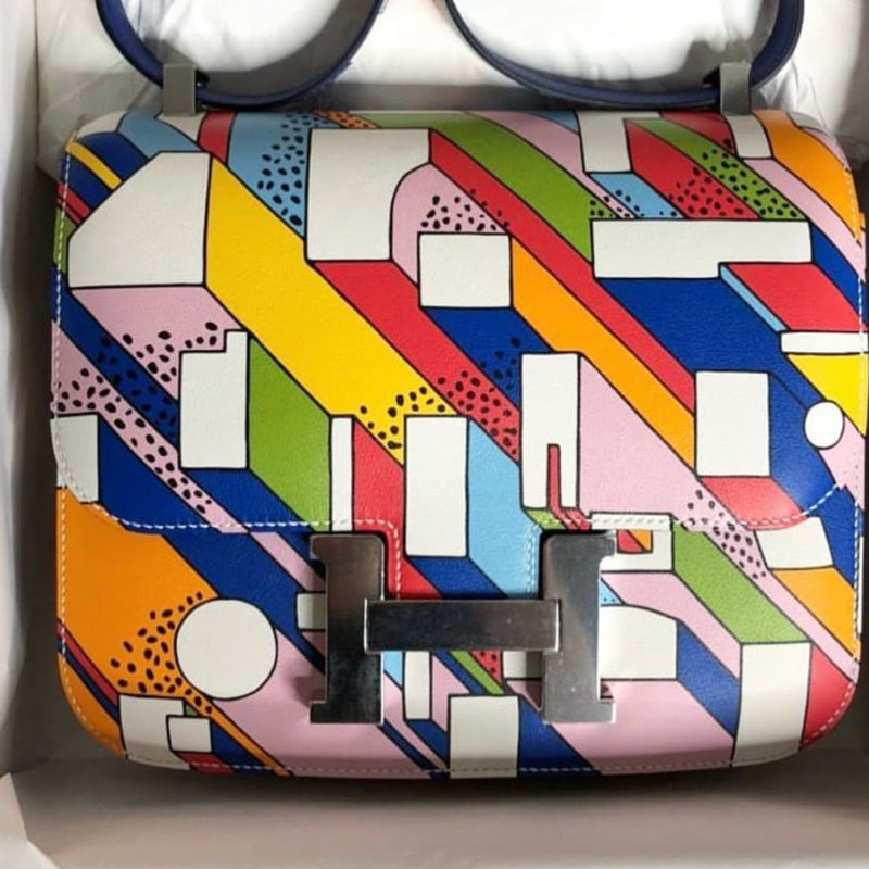 Hermès Constance Limited Edition 24 Pink/Bleu Electrique/Blanc (White) On summer day Swift Palladium Hardware PHW A Stamp 2017 - The French Hunter