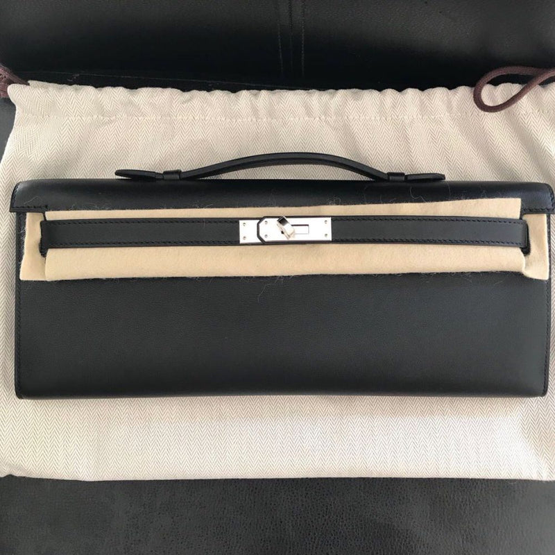 Hermès Kelly Cut Noir (Black) Swift Palladium Hardware PHW C Stamp 2018 - The French Hunter