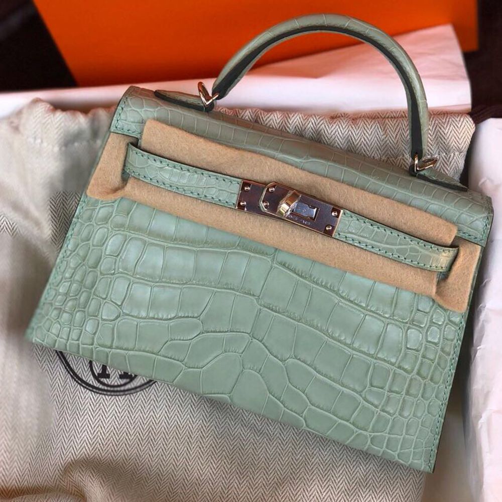 Hermès Kelly 20 Vert d'eau Sellier Alligator Mississippi Matte Palladium Hardware PHW C Stamp 2018 - The French Hunter
