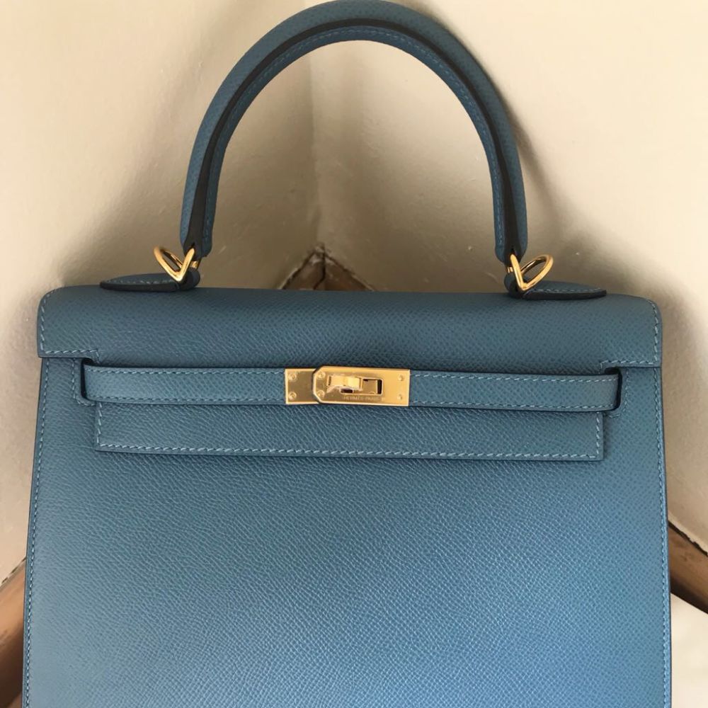 Hermès Kelly 25 Bleu Azur Selier Epsom Gold Hardware GHW C Stamp 2018 - The French Hunter