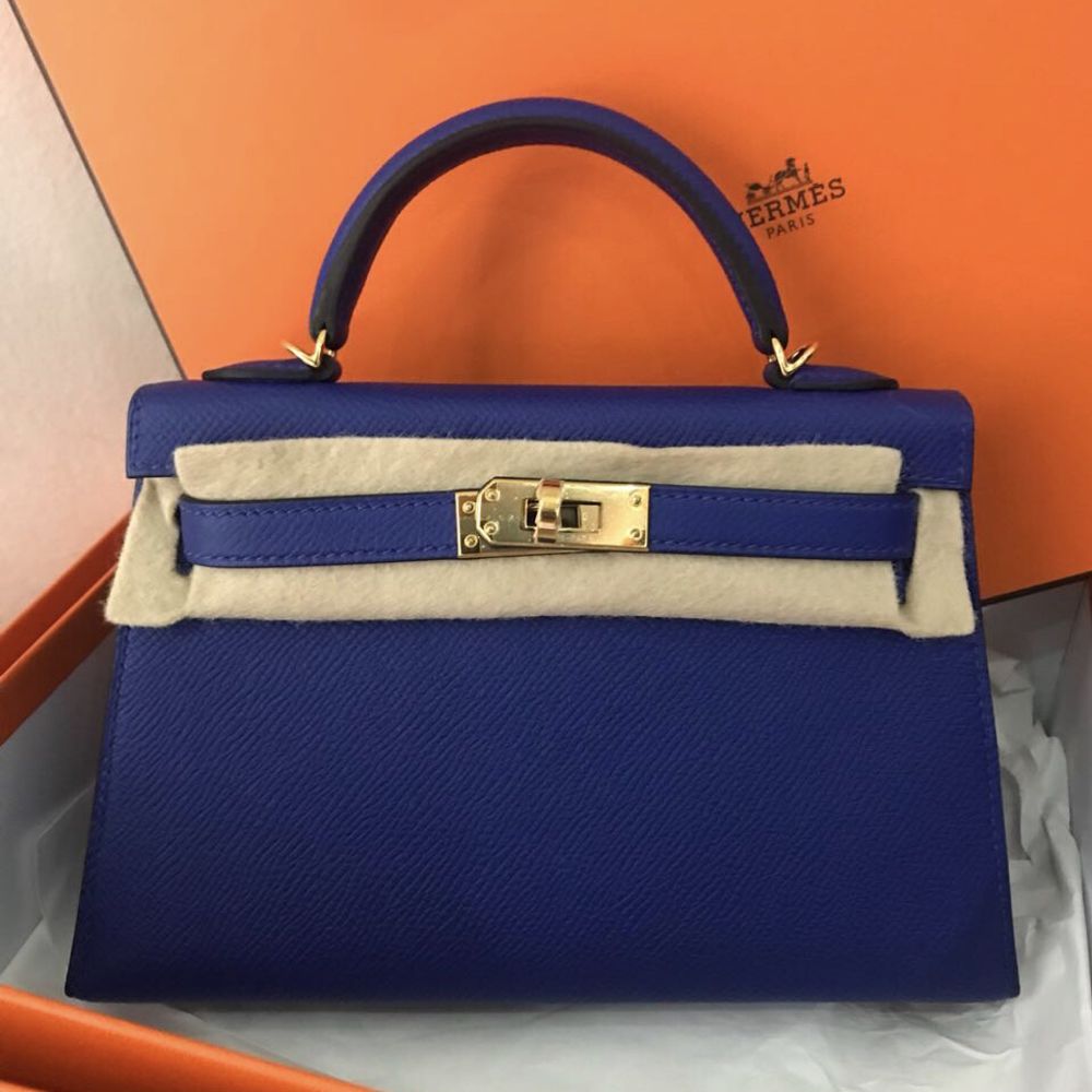 Hermès Kelly 20 Bleu Electrique Sellier Epsom Gold Hardware GHW C Stamp 2018 - The French Hunter