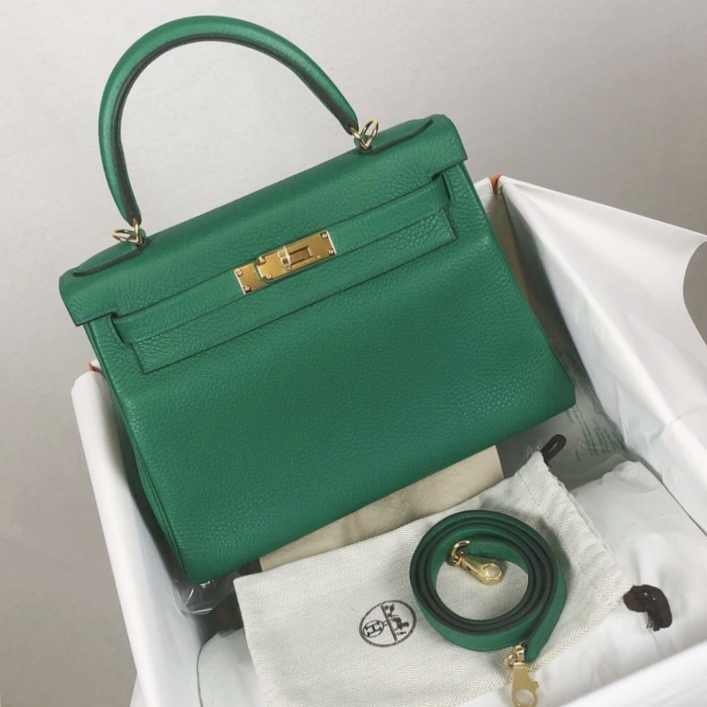 Hermès Kelly 28 Vert Vertigo Taurillon Clemence Gold Hardware GHW C Stamp 2018 - The French Hunter