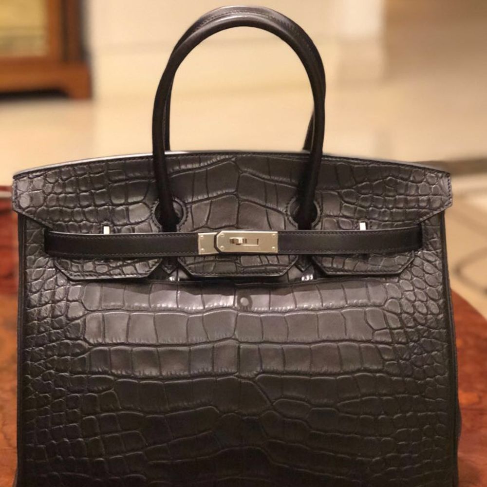 Hermes Birkin 35 Clemence Leather Tote Bag in Black