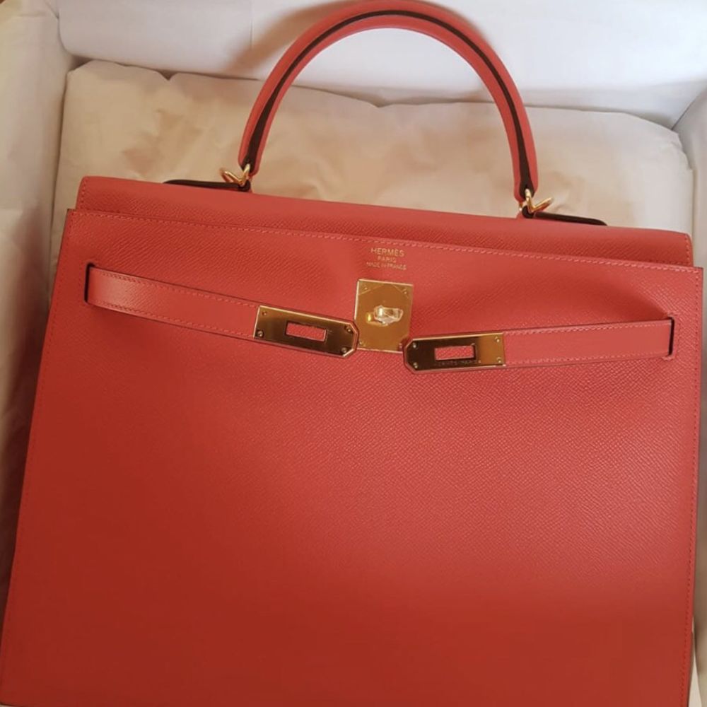 Hermès Kelly 35 Rose Jaipur Sellier Epsom Gold Hardware GHW T Stamp 2015 - The French Hunter