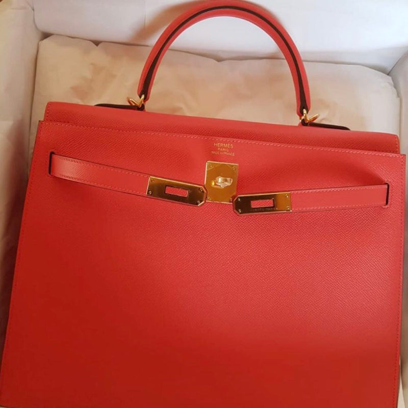 Hermès Kelly 35 Rose Jaipur Sellier Epsom Gold Hardware GHW T Stamp 2015 - The French Hunter