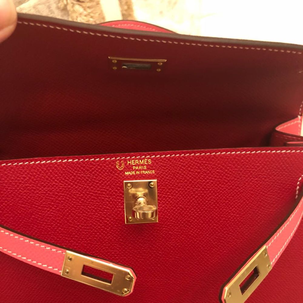 Hermès Kelly HSS 25 Rouge Casaque/Rose Confetti Sellier Epsom Gold Hardware GHW C Stamp 2018 - The French Hunter