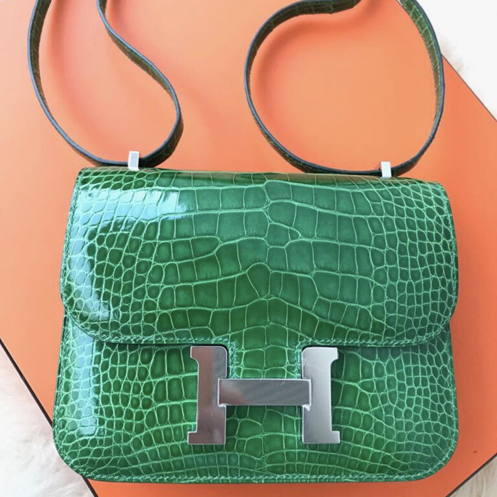 Hermès Constance 18 Cactus Alligator Mississippi Lisse Palladium Hardware PHW A Stamp 2017 - The French Hunter