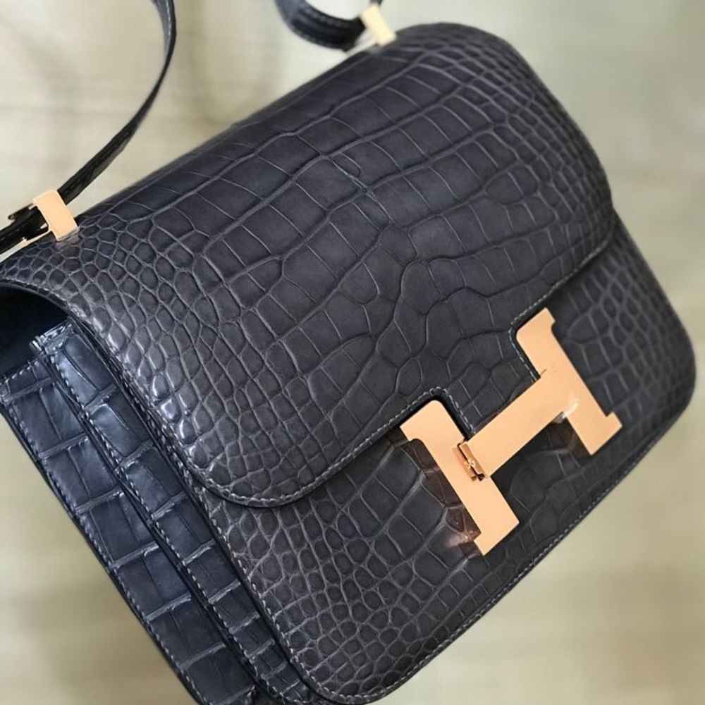 Hermès Constance 24 Graphite Alligator Mississippi Matte Rose Gold Hardware RGHW A Stamp 2017 - The French Hunter