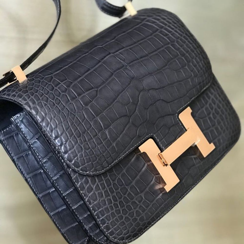 Hermès Constance 24 Graphite Alligator Mississippi Matte Rose Gold Hardware RGHW A Stamp 2017 - The French Hunter
