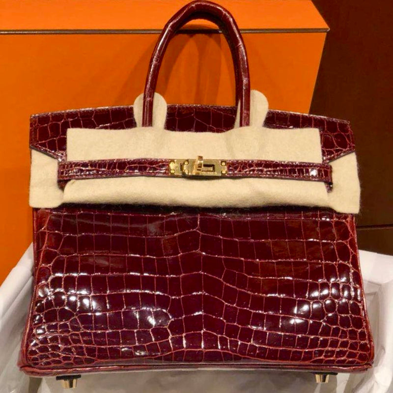 Hermès Birkin 25 Bourgogne Crocodile Niloticus Lisse Gold Hardware GHW C Stamp 2018 - The French Hunter