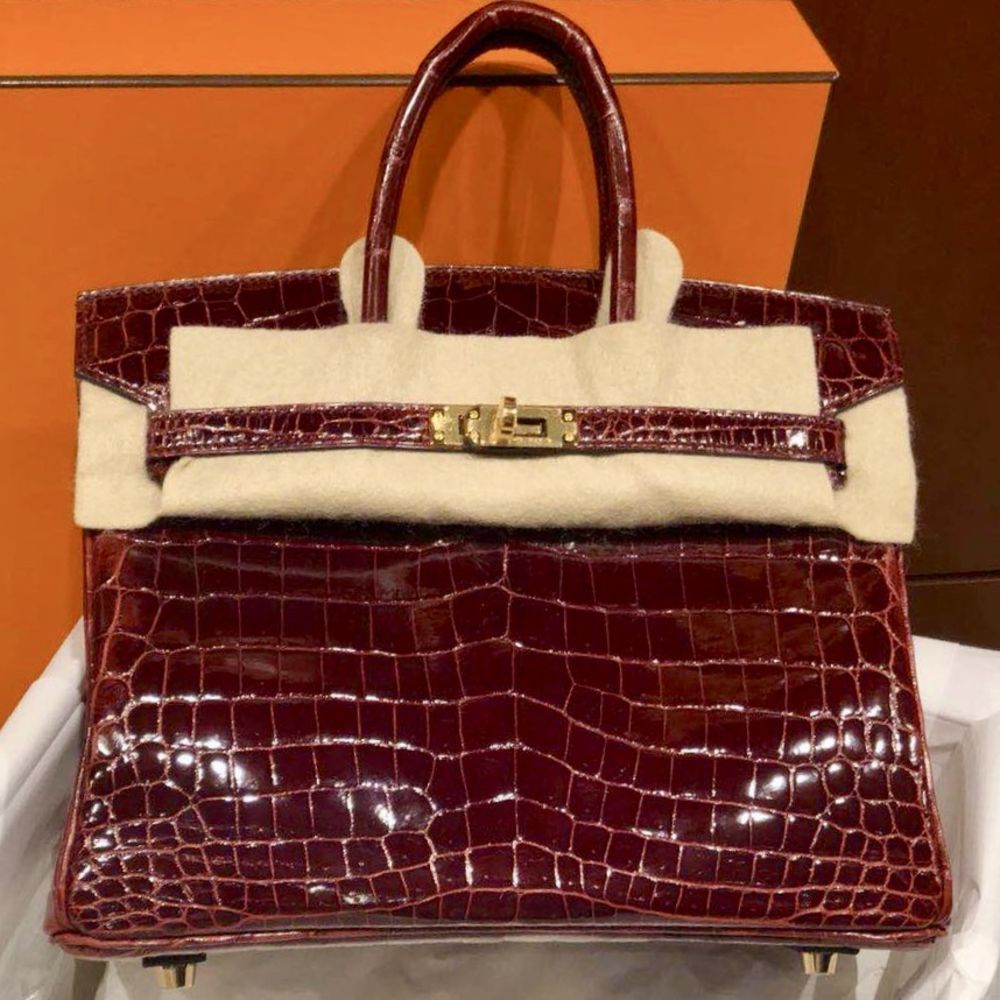 Fashion Women's Bag Hermes Kelly28CM Bordeaux Red Crocodile Shiny Leather
