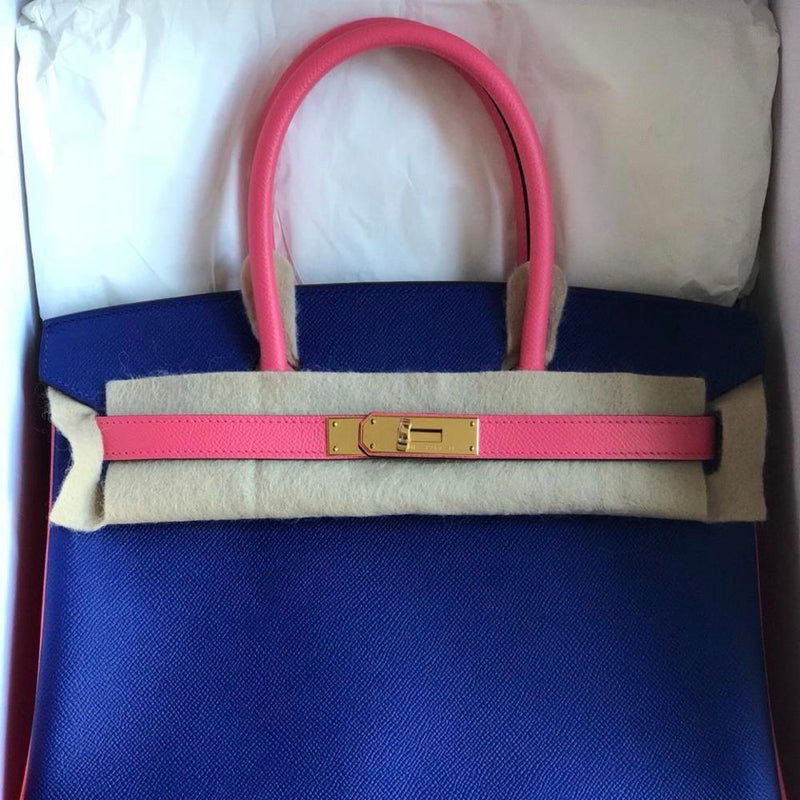Hermès Birkin HSS 30 Bleu Electrique/Rose Azalee Epsom Gold Hardware GHW A Stamp 2017 - The French Hunter