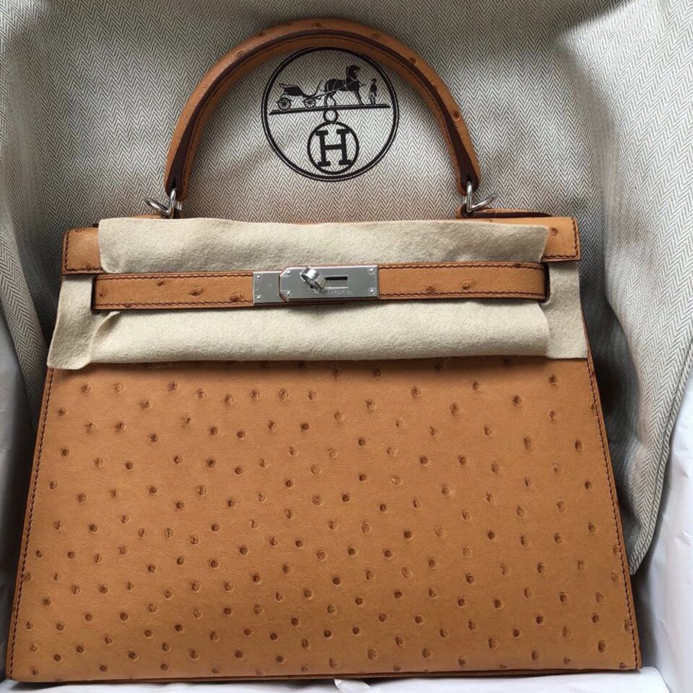 Hermès Kelly 28 Gold Ostrich Palladium Hardware PHW C Stamp 2018 - The French Hunter