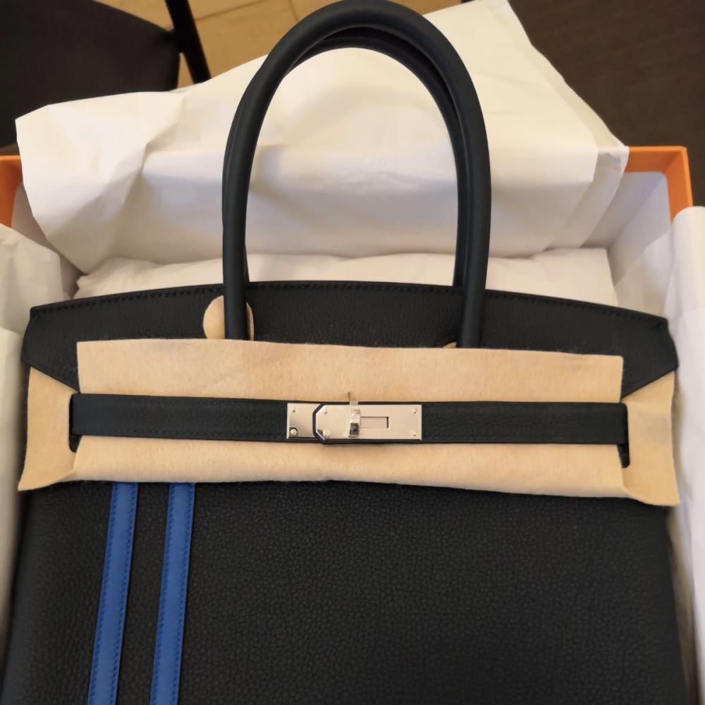 Hermès Birkin Limited Edition 30 Vert Cyprès/Bleu Zellige Officier Togo Palladium Hardware PHW C Stamp 2018 - The French Hunter