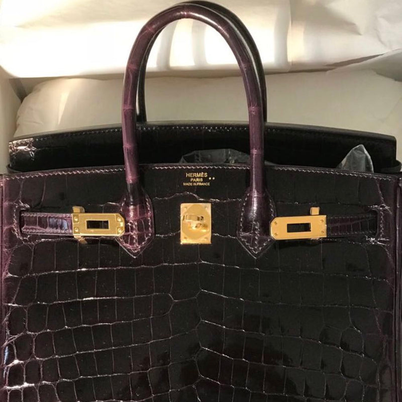 Hermès Birkin 25 Prunoir Crocodile Niloticus Lisse Gold Hardware GHW A Stamp 2017 - The French Hunter