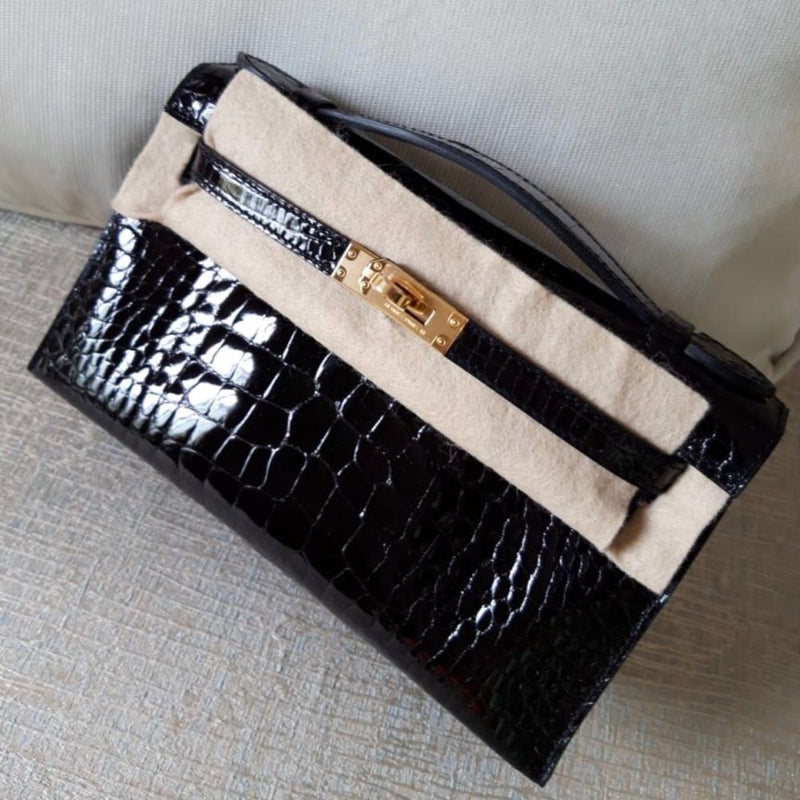 Hermès Kelly Pochette Noir (Black) Alligator Mississippi Lisse Gold Hardware GHW C Stamp 2018 - The French Hunter