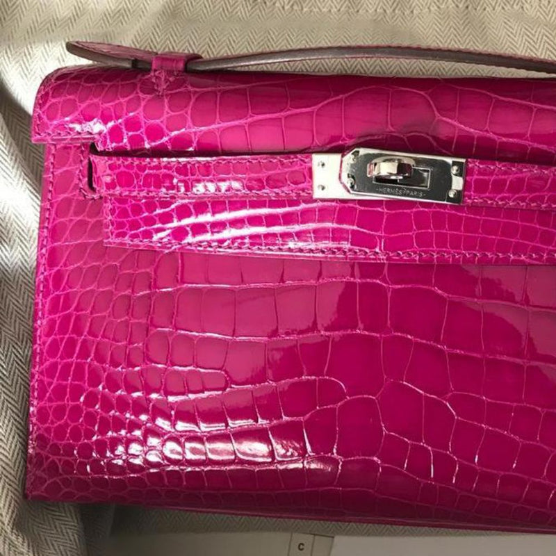 Hermès Kelly Pochette Rose Sheherazade Alligator Mississippi Lisse Palladium Hardware PHW A Stamp 2017 - The French Hunter