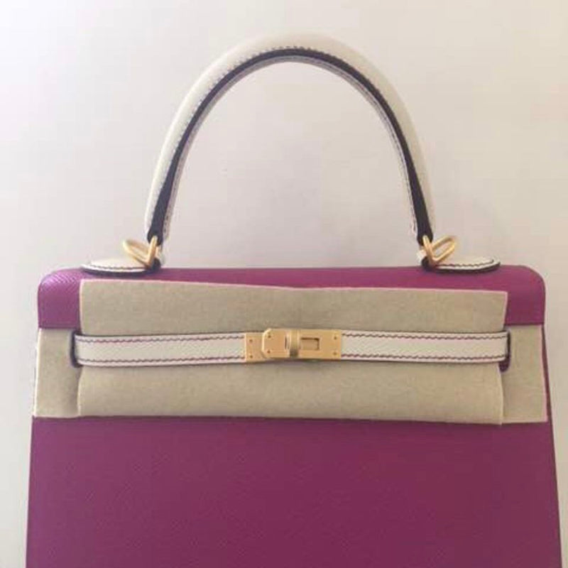 Hermès Kelly HSS 25 Rose Pourpre/Craie Sellier Epsom Brushed Gold Hardware BGHW C Stamp 2018 - The French Hunter