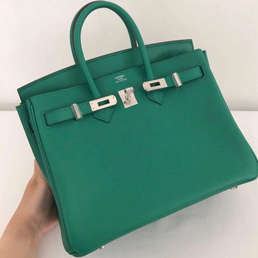 Hermes Birkin Handbag Vert Bosphore Swift with Palladium Hardware 25 Green