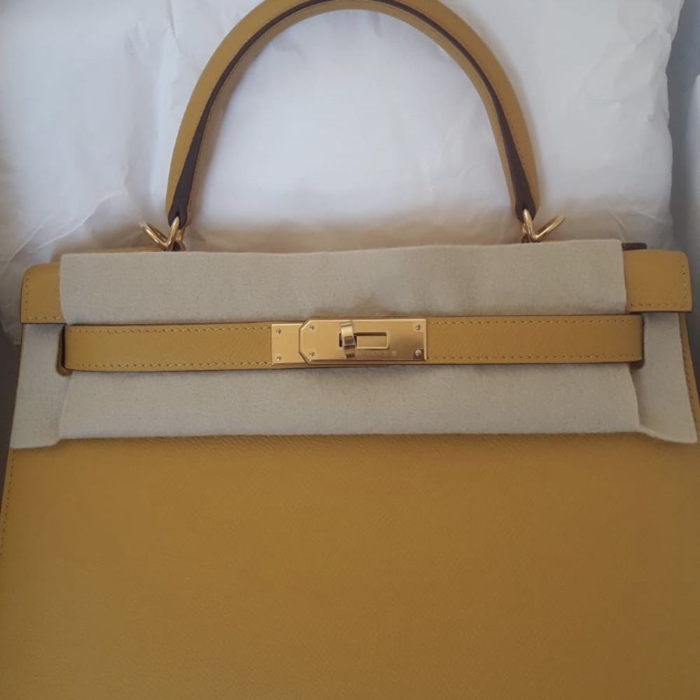 Hermès Kelly Limited Edition 28 Nata/Jaune Ambre Sellier Verso Epsom P —  The French Hunter