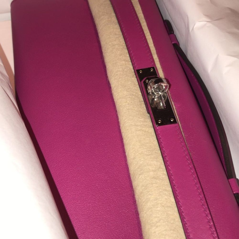 Hermès Kelly Cut Rose Pourpre Swift Palladium Hardware PHW C Stamp 2018 - The French Hunter
