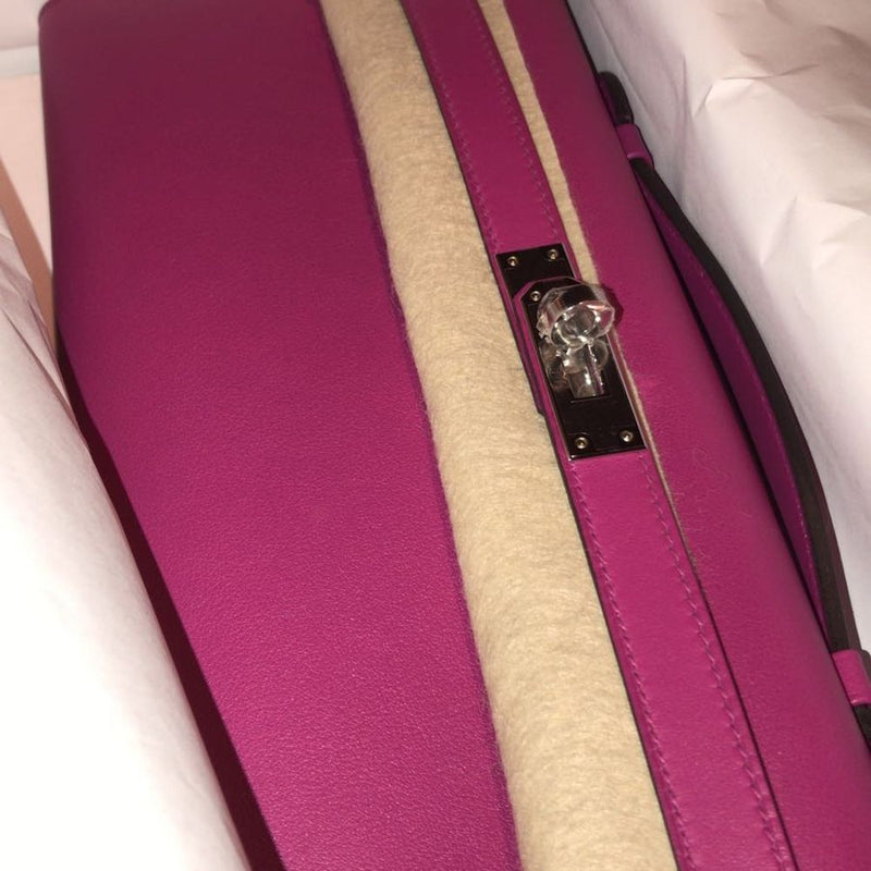 Hermès Kelly Cut Rose Pourpre Swift Palladium Hardware PHW C Stamp 2018 - The French Hunter