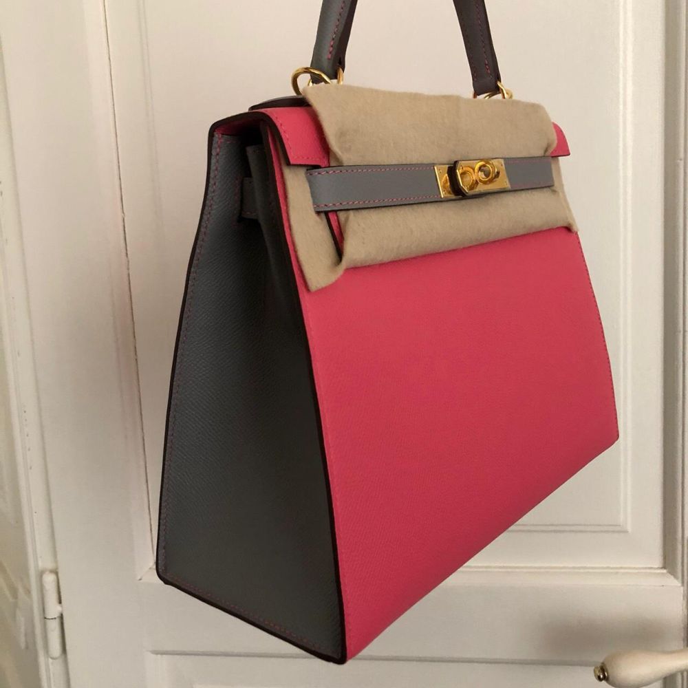 Hermès Kelly HSS 28 Rose Azalee/Gris Mouette Sellier Epsom Gold Hardware GHW C Stamp 2018 - The French Hunter