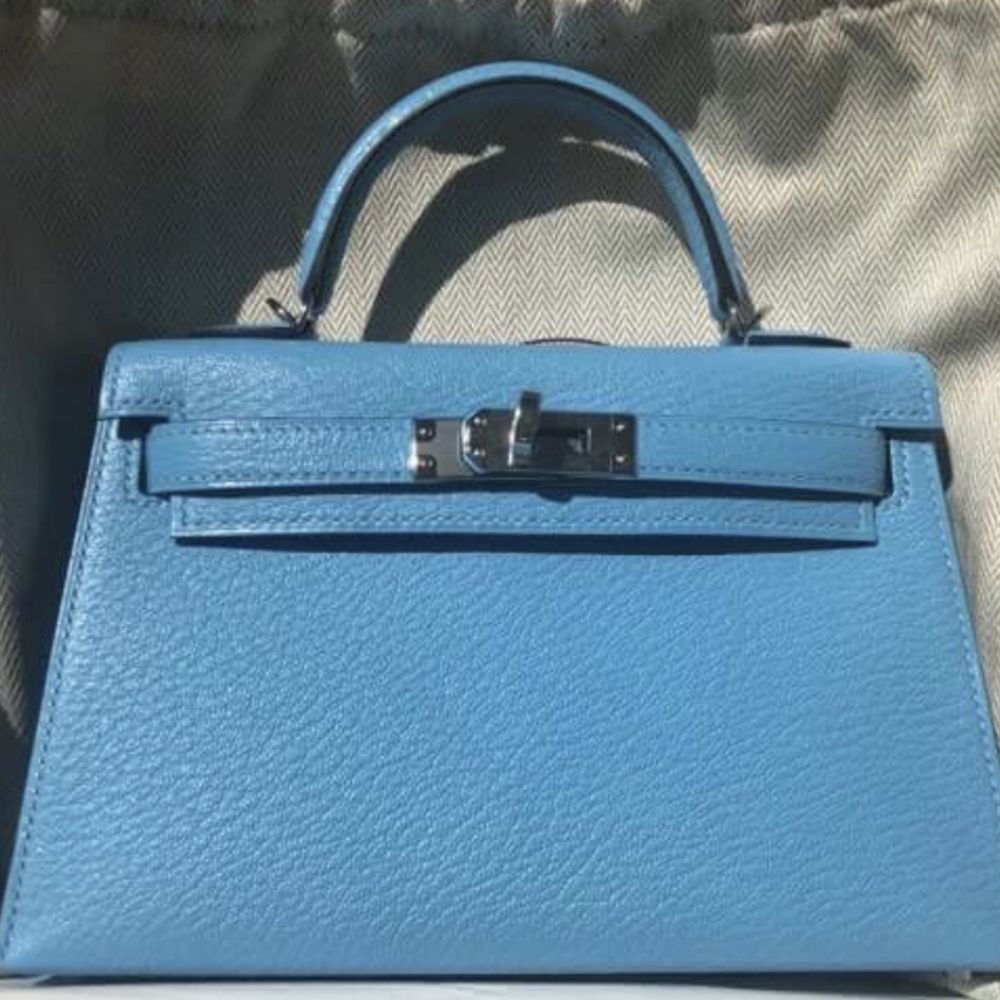 Hermès Kelly 20 Celeste Chevre Mysore Palladium Hardware PHW C Stamp 2018 - The French Hunter
