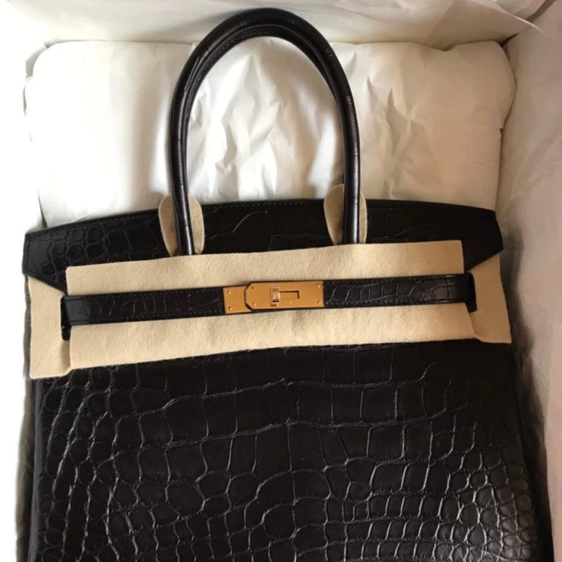 Hermès Birkin 30 Noir (Black) Alligator Mississippi Matte Gold Hardware GHW C Stamp 2018 - The French Hunter