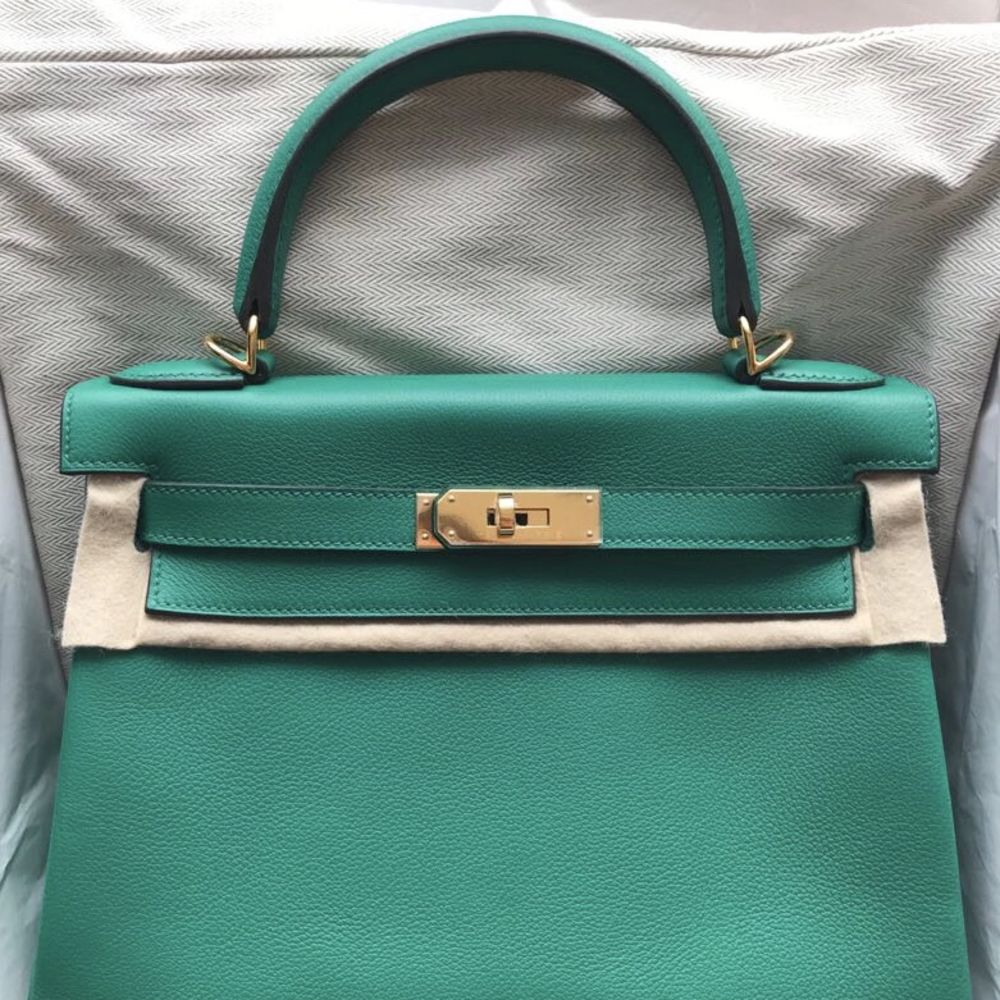 Hermès Kelly 28 Vert Vertigo Evercolor Gold Hardware GHW C Stamp 2018 - The French Hunter