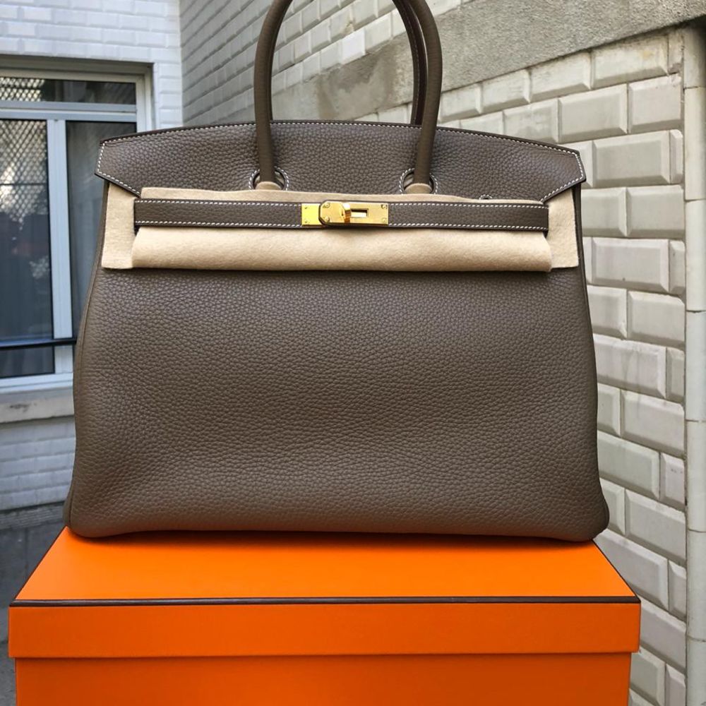 Hermès Birkin 35 Etoupe Taurillon Clemence Gold Hardware GHW C Stamp 2018 - The French Hunter