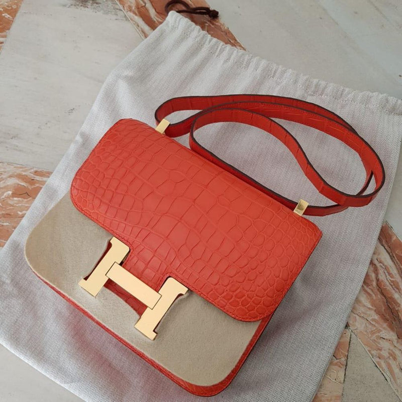 Hermès Constance 24 Orange Poppy Alligator Mississippi Matte Gold Hardware GHW T Stamp 2015 - The French Hunter
